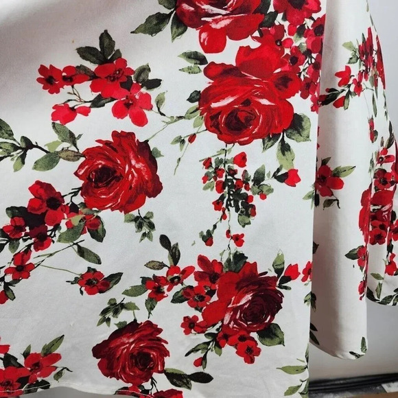 Eva Rose White And Red Rose Floral Fit And Flare Pinup Back-Tie Dress Size M - Picture 5 of 12
